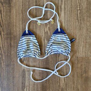 Sperry Top Sider Blue & White Nautical Striped Bikini Triangle Top Sequins Small